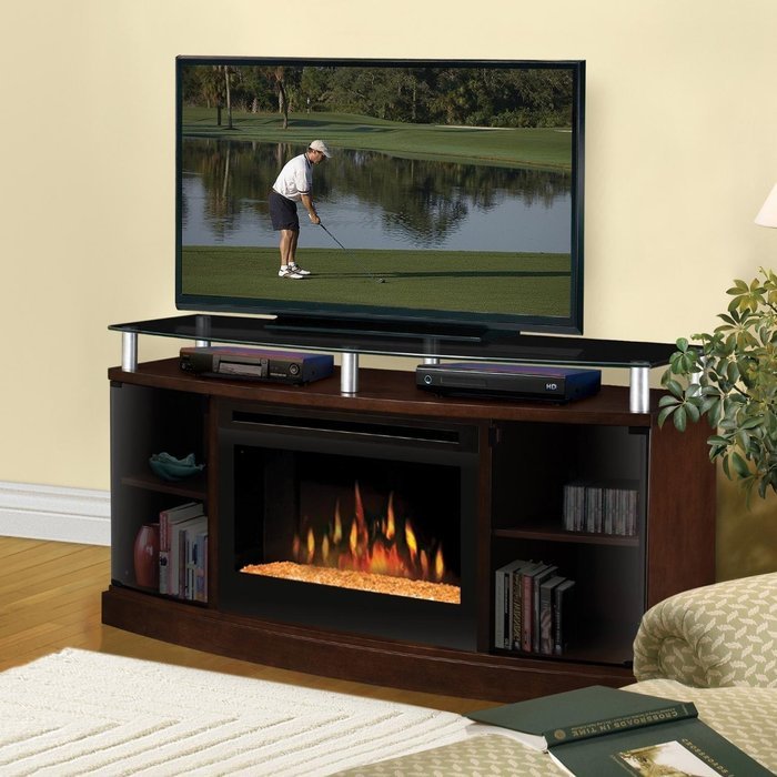 Dimplex Windham Flatpanel TV Stand and Electric Fireplace in Mocha - Logs