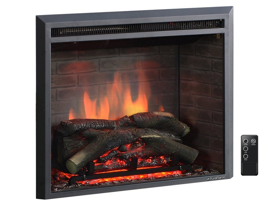 PuraFlame Western 26" Black Embedded Electric Firebox Fireplace Heater With Remote Control N3