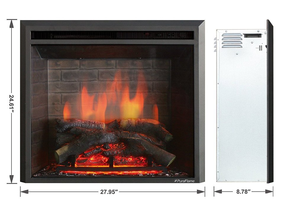 PuraFlame Western 26" Black Embedded Electric Firebox Fireplace Heater With Remote Control N4