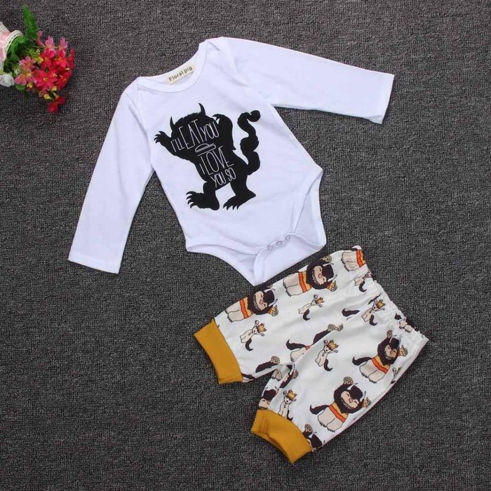 Clothes Set ,BeautyVan Newborn Infant Clothes Baby Boy Monsters Print Tops Romper+ Pants Outfits Set (12M, White)