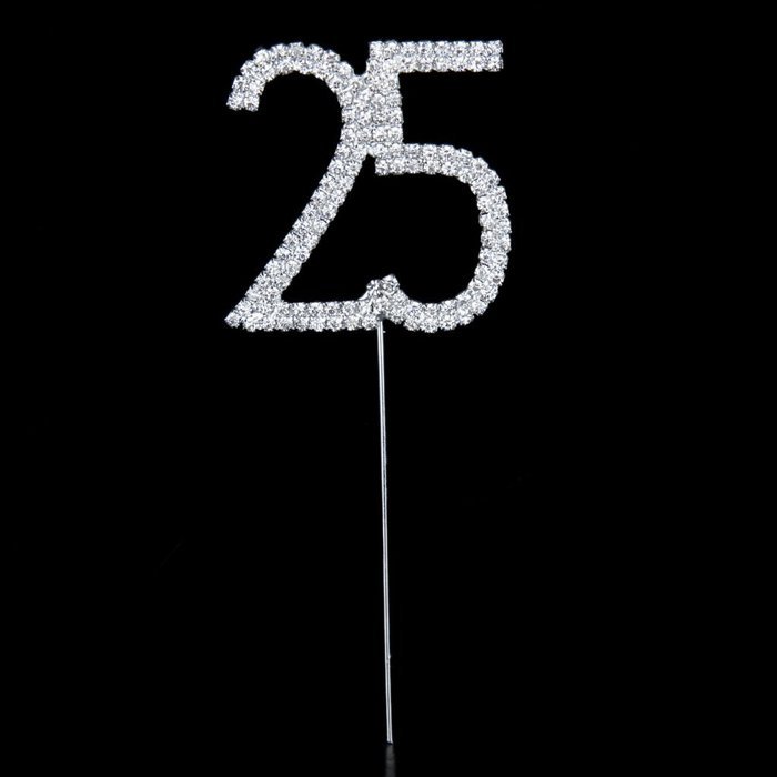 1 X 25th Anniversary Birthday Cake Topper w/Rhinestone Party Decoration N3