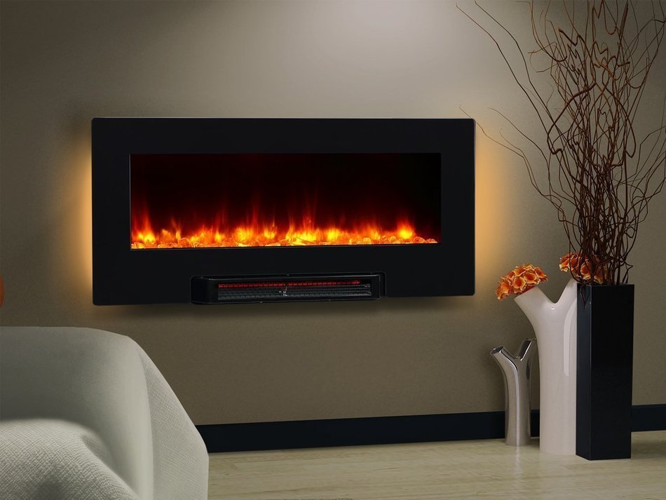 PuraFlame Provo 36- Inch Remote Control Portable & Wall Mounted Flat Panel Fireplace Heater, 1350W, Black N8