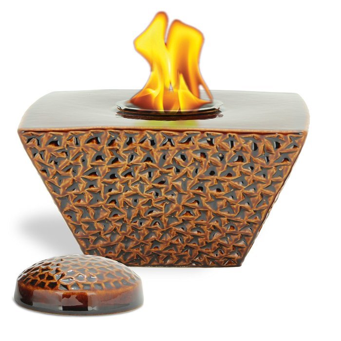 Pacific Decor 56281 Tapered Glazed Ceramic Flame Pot with Lid, 6.5 by 6.5 by 8-Inch, Brown
