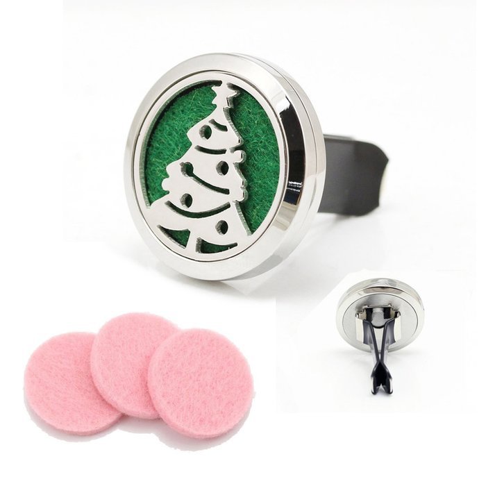 316L Surgical Stainless Steel Xmas Tree Locket Car Air Freshener Aromatherapy Essential Oil Diffuser Vent Clip N7