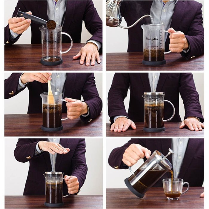 Oak-Pine 600 ML / 20 Oz Portable Heat Resistant Stainless Steel High Borosilicate Glass Graduated French Coffee... N2
