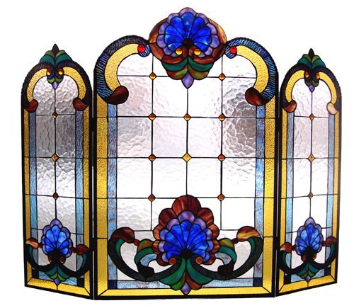 Tiffany Style Victorian Design 3 Pieces Folding Fireplace Screen