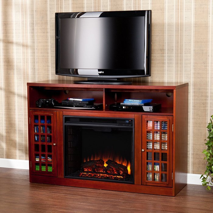 SEI Narita Media Console with Electric Fireplace, Mahogany N7