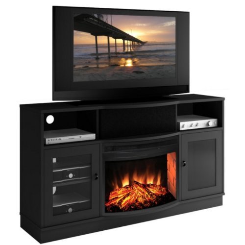 Contemporary 64" TV Stand with Curved Electric Fireplace