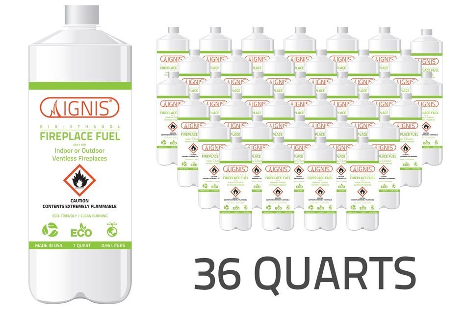 Ignis Bio Ethanol Fireplace Fuel - 36 Pack (36 1-Quart Bottles) N6