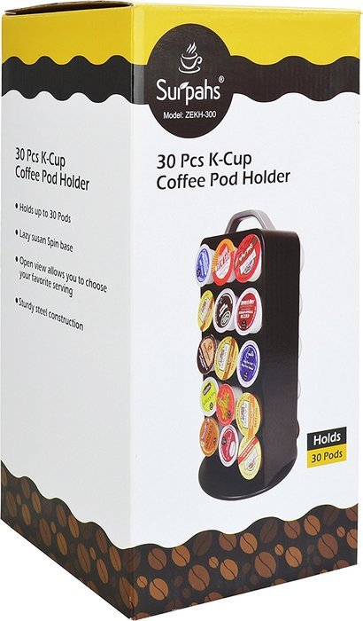 Surpahs ZEKH-300 30 Pod Capacity Metal K-cup Coffee Pods Storage Carousel Tower, Black