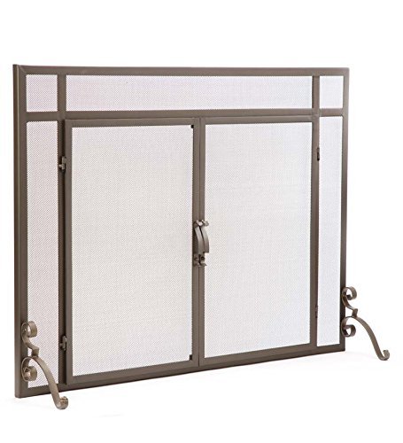 2-Door Solid Steel Flat Guard Fire Screen, Size 39W x 31H, in Bronze