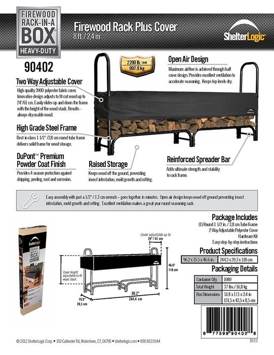 ShelterLogic 90403 Heavy Duty Firewood Rack with Cover, Black, 12-Feet N2