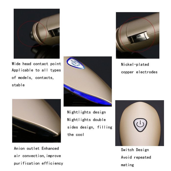 Car air purifier in addition to charging Dual USB car smoke purifier anion car oxygen bar (Black) N5