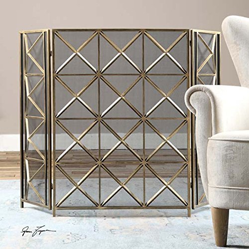 Geometric Diamond Champagne Fireplace Screen Contemporary
