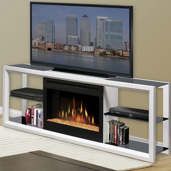 Novara 64" TV Stand with Electric Fireplace Finish: White with Glass Ember Bed N2