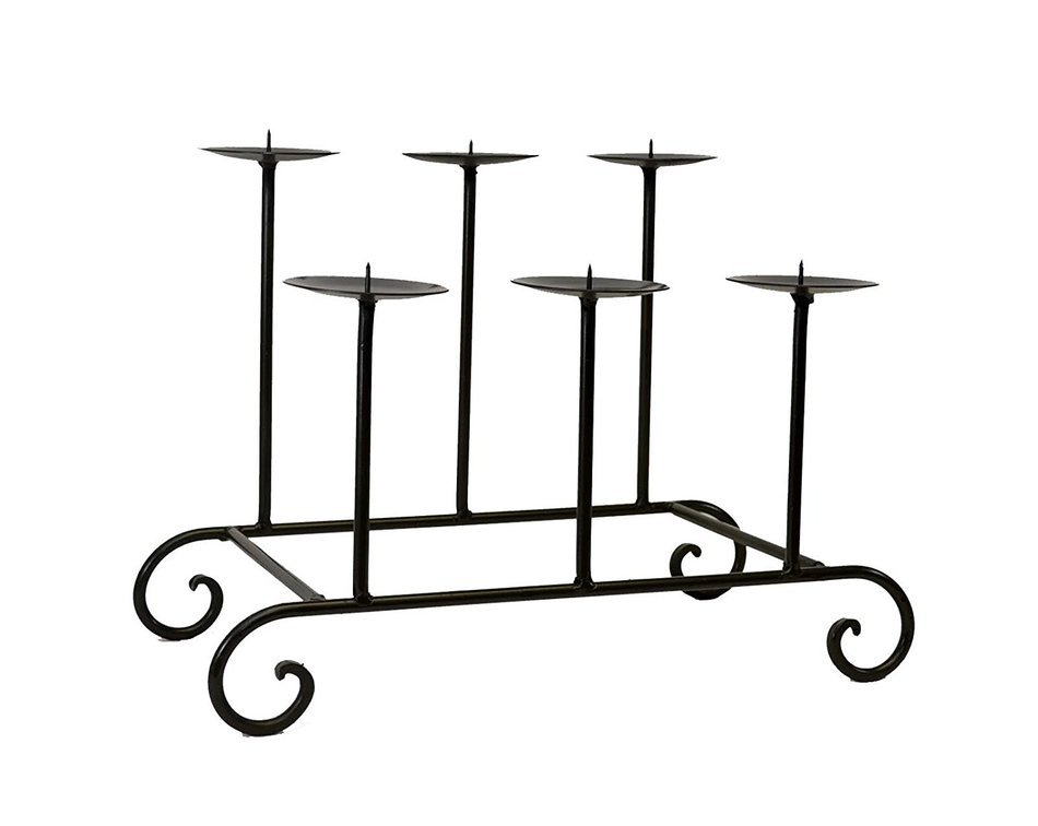 Laredo Iron Fireplace Candle Holder, Six Pillar-13 5/8 Inches High by 19 Inches Wide. 9 7/8 Deep. Dark Bronze... N2