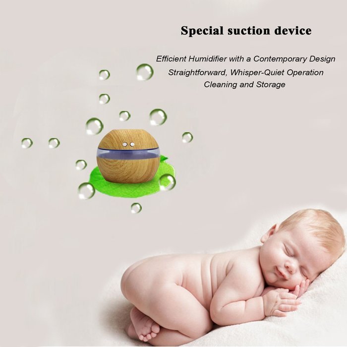 JACKLY USB Air Humidifier 200ml Portable Mini Ultrasonic Cool Mist Diffuser Humidifier Deep Wood Grain for Office... N2