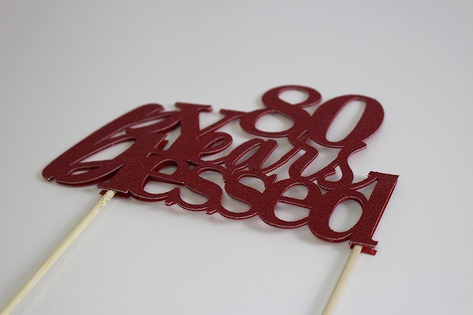 All About Details Red 80-Years-Blessed Cake Topper