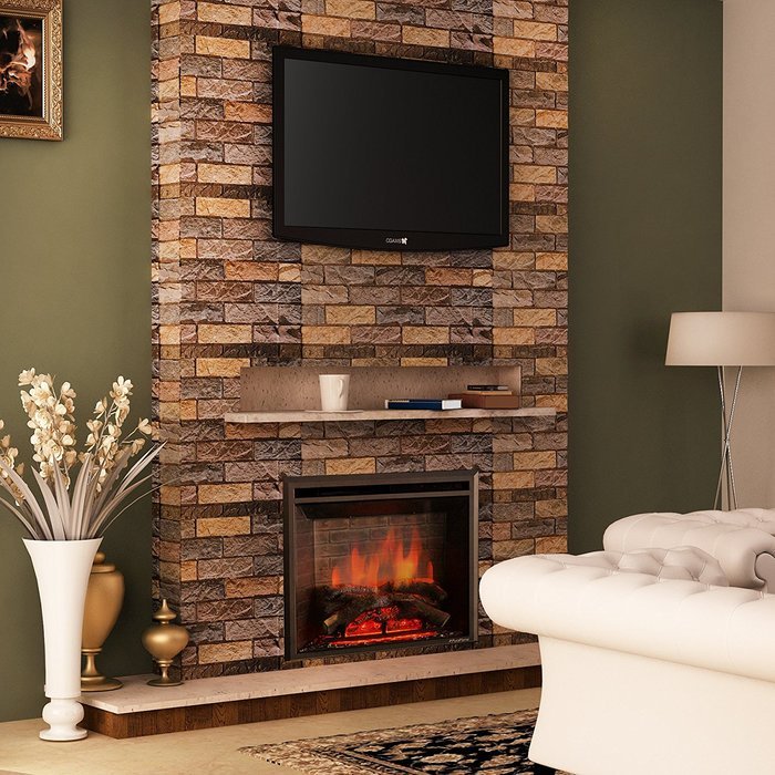 PuraFlame Western 26" Black Embedded Electric Firebox Fireplace Heater With Remote Control N5