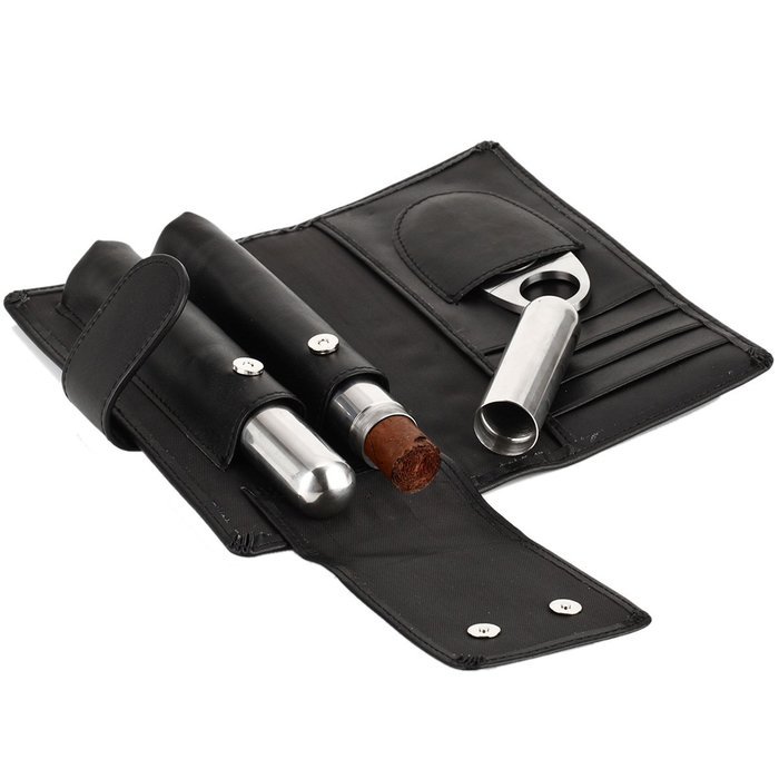 Scotte(TM) top grade cigar suit leather Cigar Cases with Cigar Cutter and 2 smoke tube N6