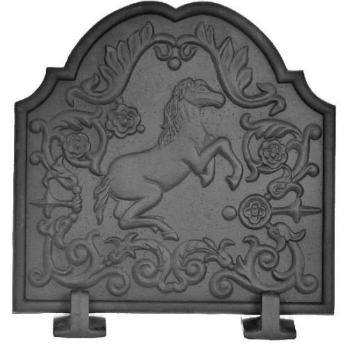 Black Cast Iron Horse Fireback - 16 x 15.75 inch