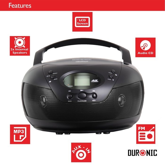 Duronic RCD008 Portable CD Boombox with AM/FM Radio - Connect & play from MP3 Player/Ipod/Iphone