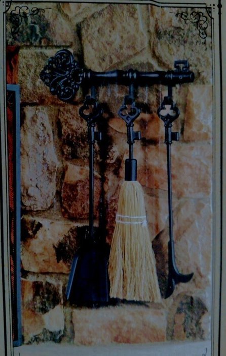 Black Iron Key Hanging Fireplace Tool Set N2