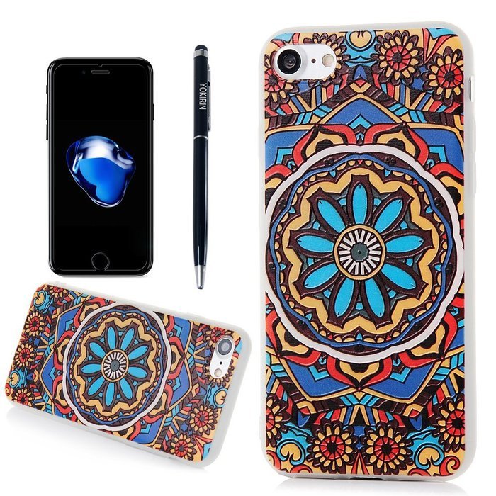 iPhone 7 Case (4.7"), YOKIRIN Printed 3D Relief Mandala Flowers Slim Fit Soft Flexible TPU Rubber Gel Anti Scratch... N3
