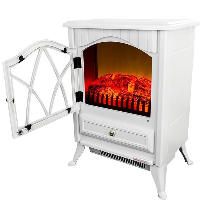 AKDY 16" White Freestanding 3D Flame Electric Log Set Fireplace Heater AZ-18D2P-WHT
