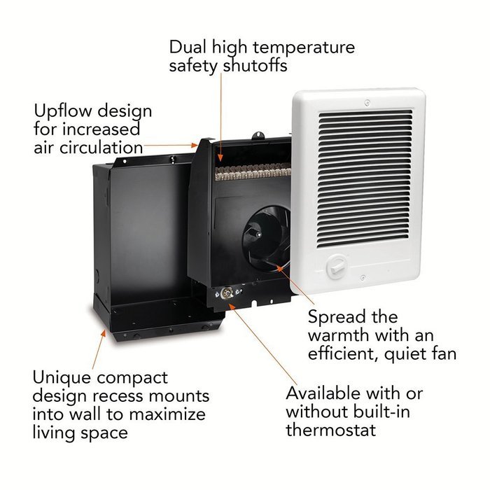 Cadet CSC102TW Com-Pak 1000-Watt, 240V complete wall heater with thermostat, white