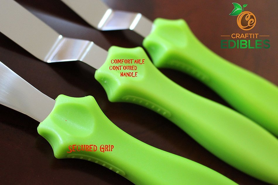 Craftit Edibles 3Pcs Cake Decorating Icing Spatulas. Stainless Steel 2 angled 1 Straight (9"-11") N2