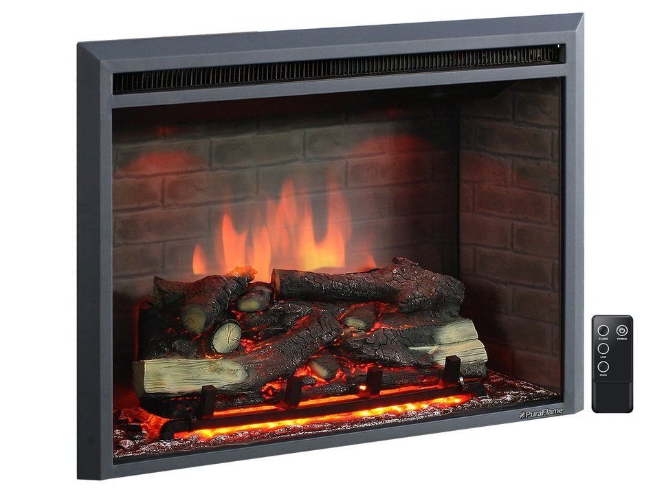 PuraFlame Western 30" Black Embedded Electric Firebox Fireplace Heater With Remote Control N2