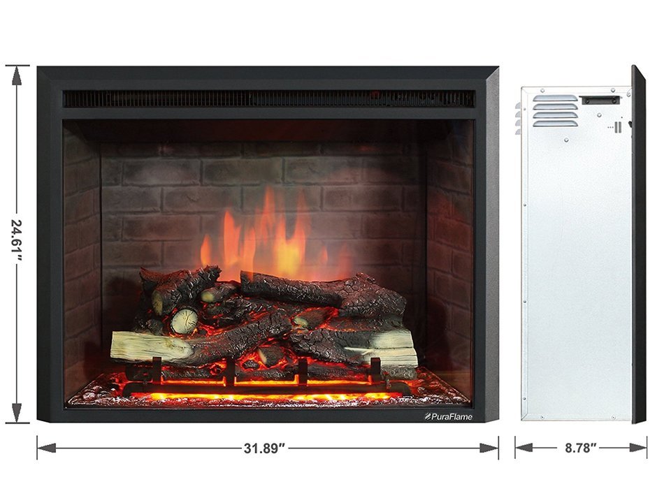 PuraFlame Western 30" Black Embedded Electric Firebox Fireplace Heater With Remote Control N3
