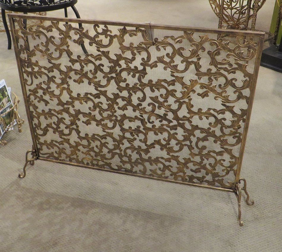 Leaf and Scroll Gold Single Panel Flat Fireplace Screen N4