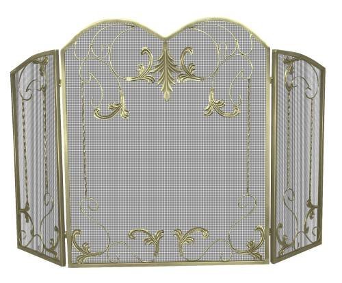 Uniflame 3 Panel Polished Iron Ornate Screen