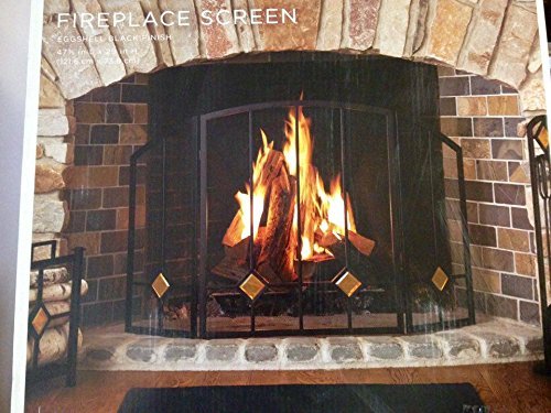 Home Fireplace Screen Eggshell Black Finish Amber Glass N3