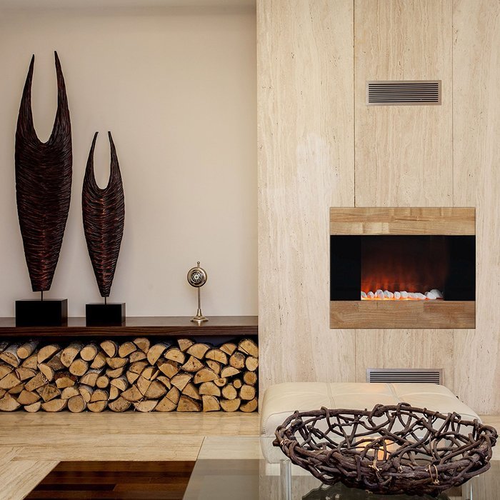 Electric Fireplace Wall Mount Space Heater Ventless Wall Mounted 750 Watt or 1500 Watt Wooden Front Finish Quartz... N3