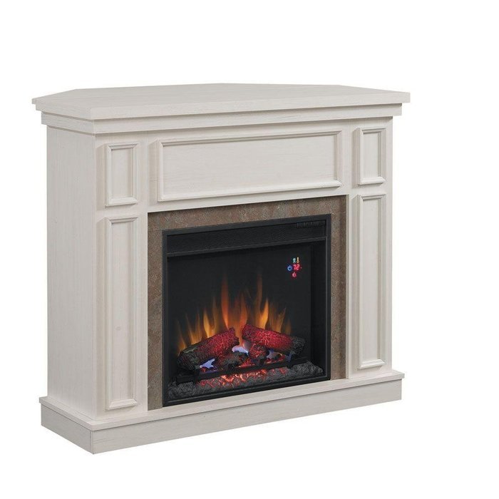 Hampton Bay Granville 43 in. Electric Fireplace in Antique White with Faux Stone Surround