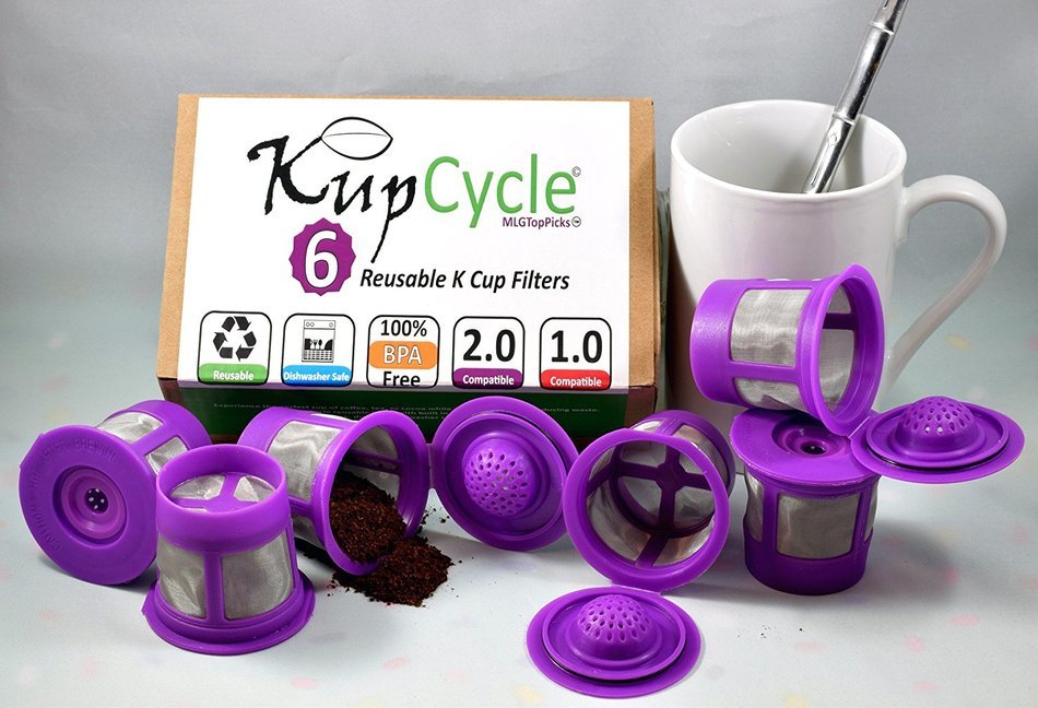 6 Pack KupCycle Reusable K Cup Filters for Keurig 2.0, Backwards Compatible with Keurig 1.0, Cuisinart, Breville... N2