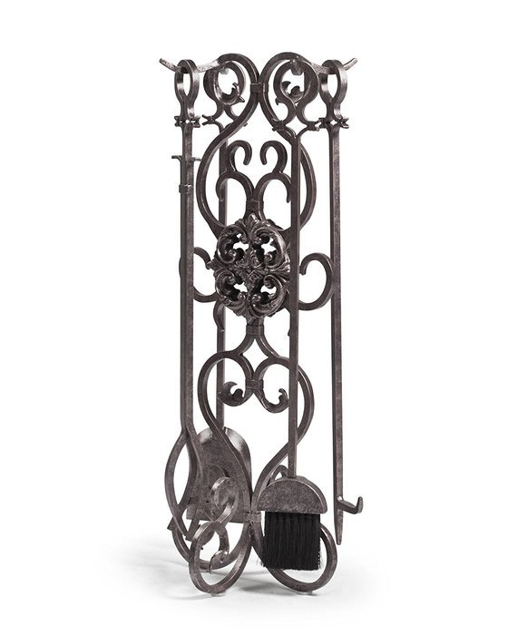 Balsam Hill 4 Piece Estate Fireplace Tool Set - Pewter | 12"L x 12.5"W x 32"H