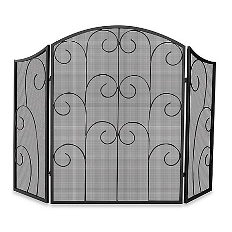 3-Fold Black Wrought Iron Fireplace Screen