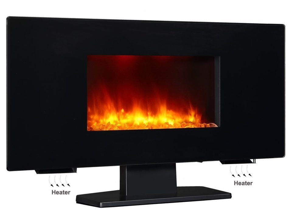 PuraFlame Galena Black 36 inch Remote Control Portable & Wall-mounted Flat Panel Fireplace Heater, 13 Multi-color... N6