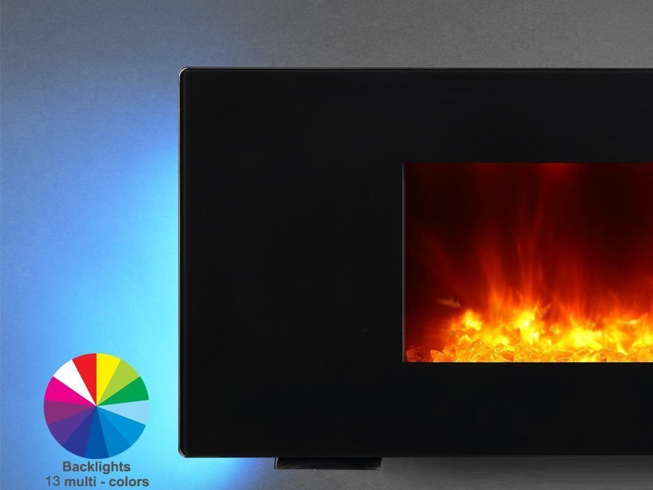 PuraFlame Galena Black 36 inch Remote Control Portable & Wall-mounted Flat Panel Fireplace Heater, 13 Multi-color... N7