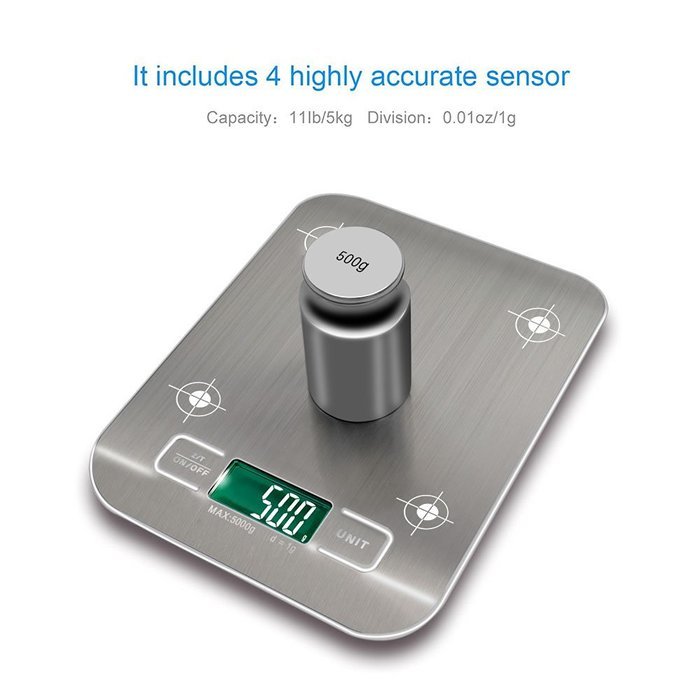 Bengoo Digital Food Scale Kitchen Scale Slim Stainless Multifunction Scale with LCD Display and Tare Function-Silver