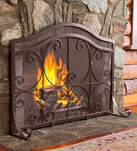 Small Crest Flat Guard Fireplace Screen, in Copper