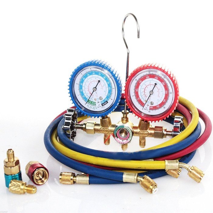 R134a R12 R22 AC A/C Manifold Gauge Set 5FT Colored Hose Air Conditioner Freon