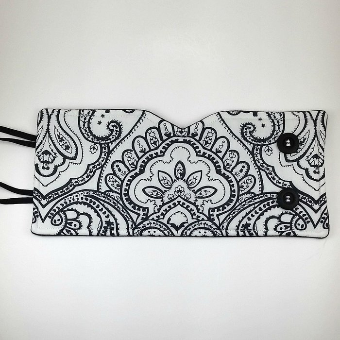 French Press Cozy, Cafetiere Cosy, 8 cup, Handmade, Black and White, Paisley N2