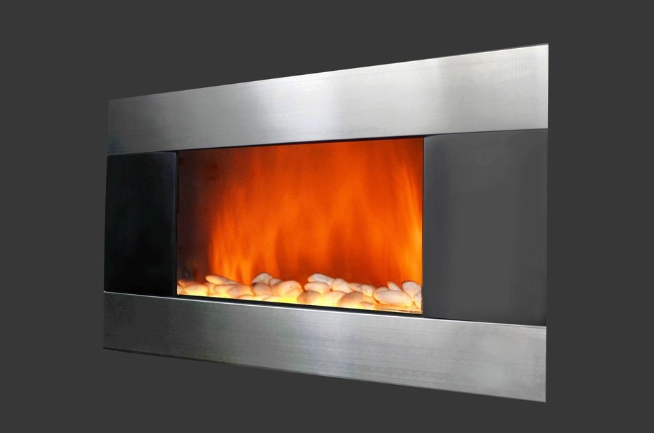 36 inch Wall Mount Stainless Panel Electric Fireplace Space Heater With Pebbles AX510DP N7