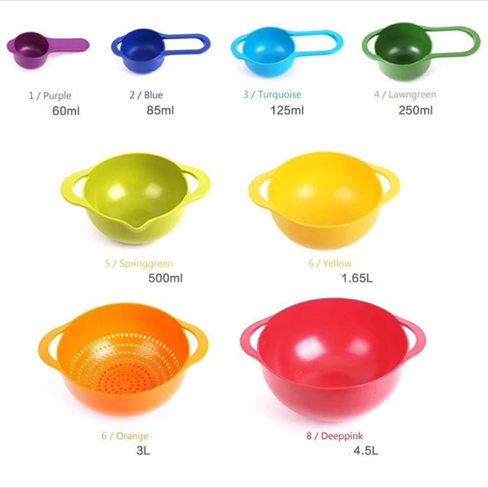 MyLifeUNIT 8 Piece Compact Food Preparation Set Nesting Mixing Bowls