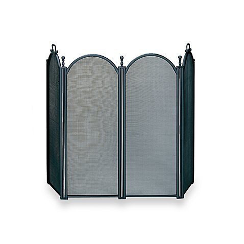 4-Fold Large Diameter Fireplace Screen with Woven Mesh in Black Finish